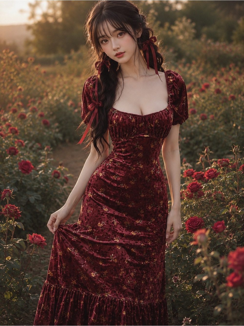 Lait Collection Viral Brielle heirloom velvet sweetheart puff slv maxi dress